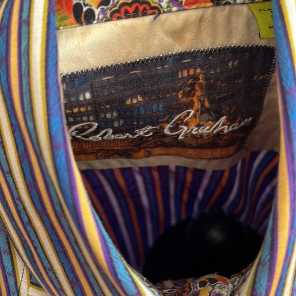 ROBERT GRAHAM Blue Green Stripes Paisley Cotton Medium Classic Long Sleeve Shirt - Picture 9 of 10